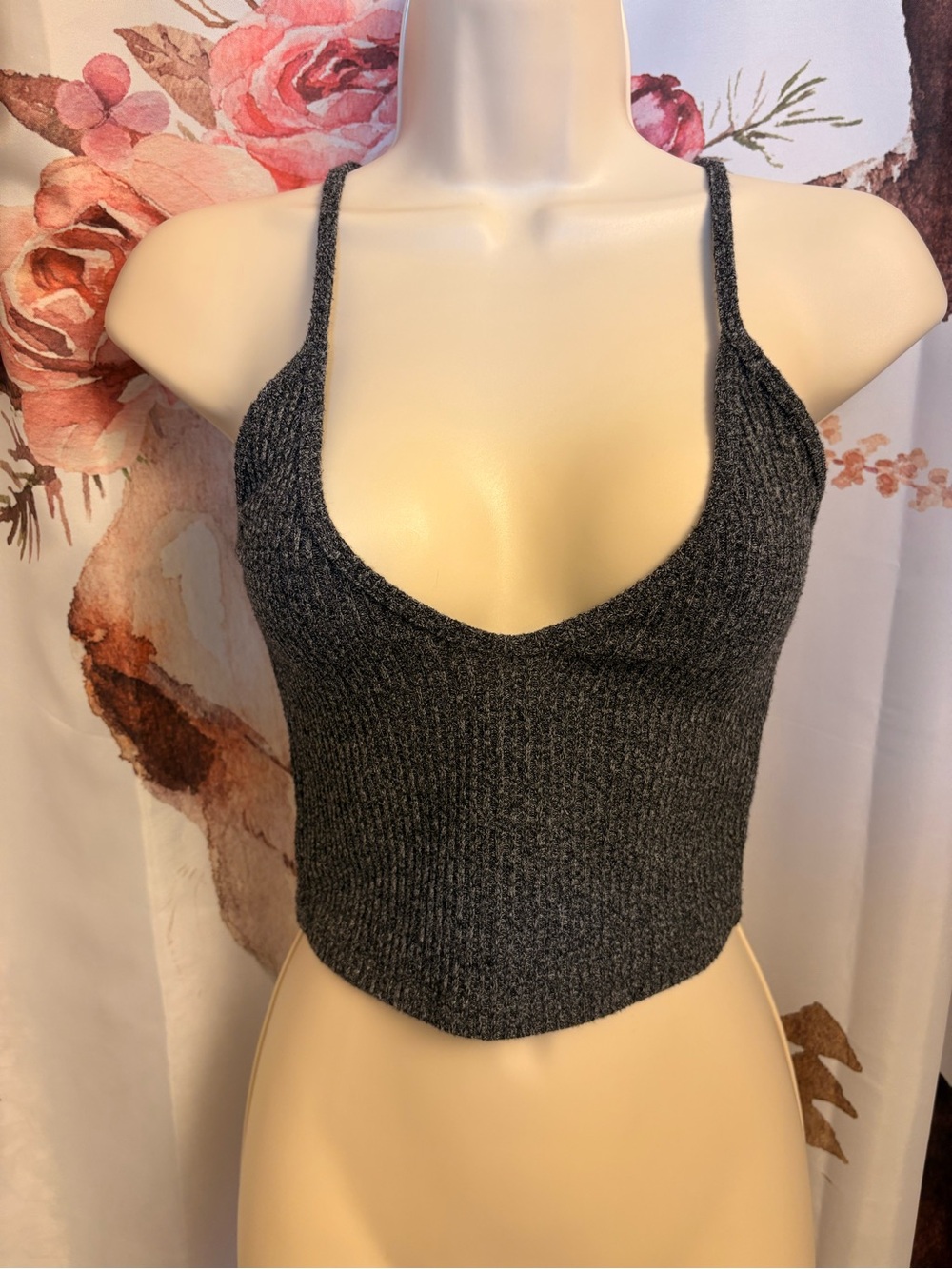 Small Charcoal Knit Cropped Tank Top